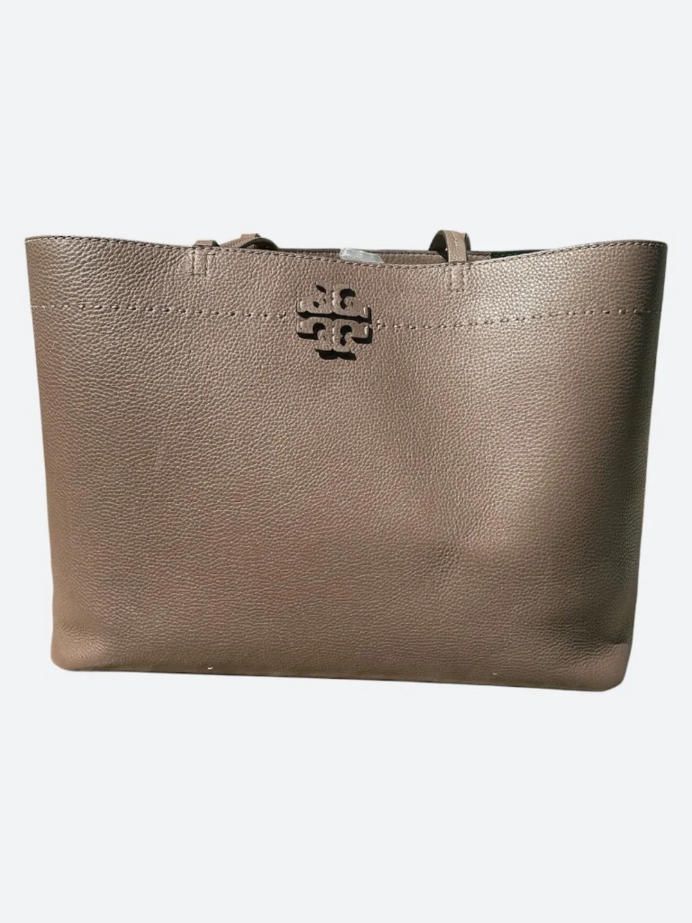 Tory Burch McGraw Tote Mushroom Taupe Leather Removable Tassel Leather Logo
